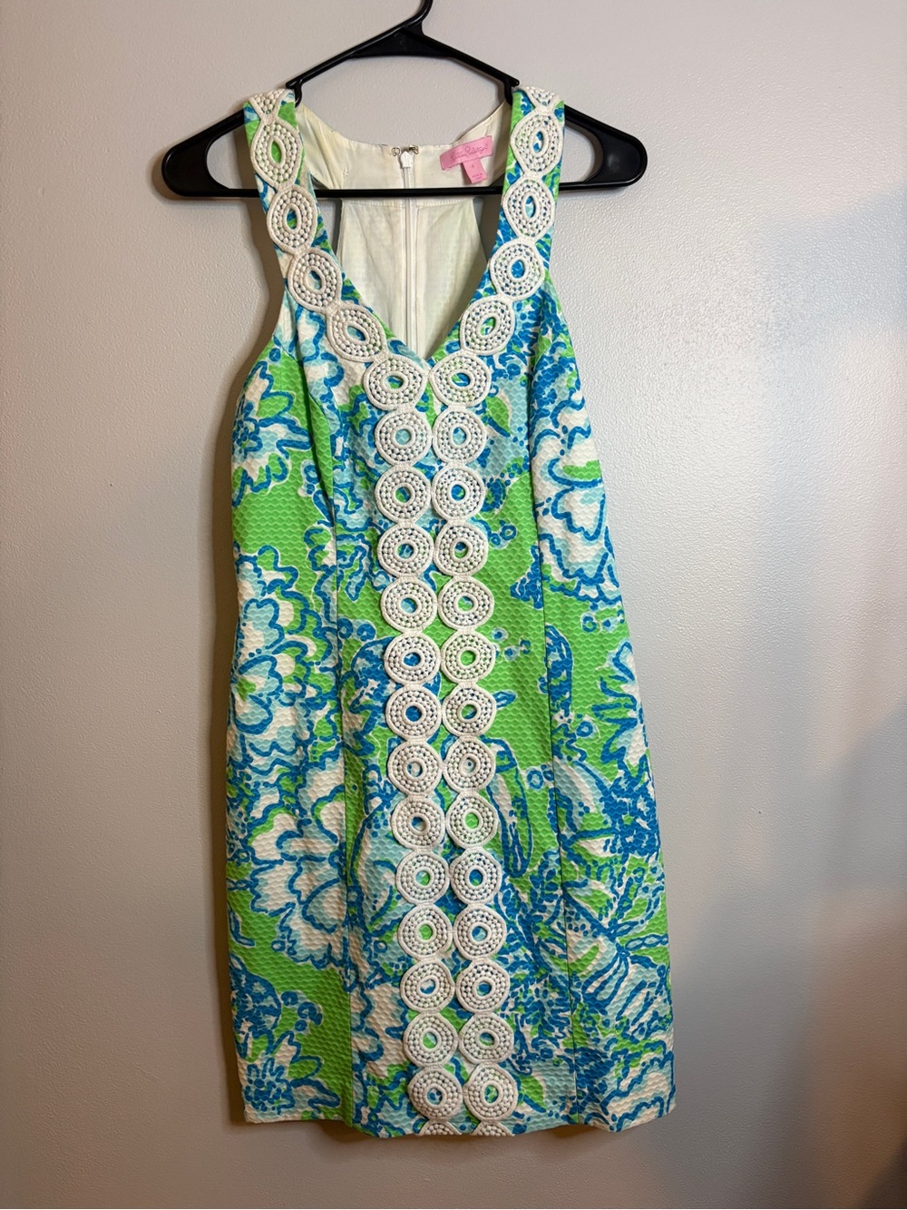 Lilly Pulitzer Blue & Green Floral Crochet-Trim Mini Dress